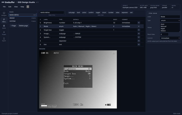 OSD Design Studio: Menu: pages, items and the navigation state machine